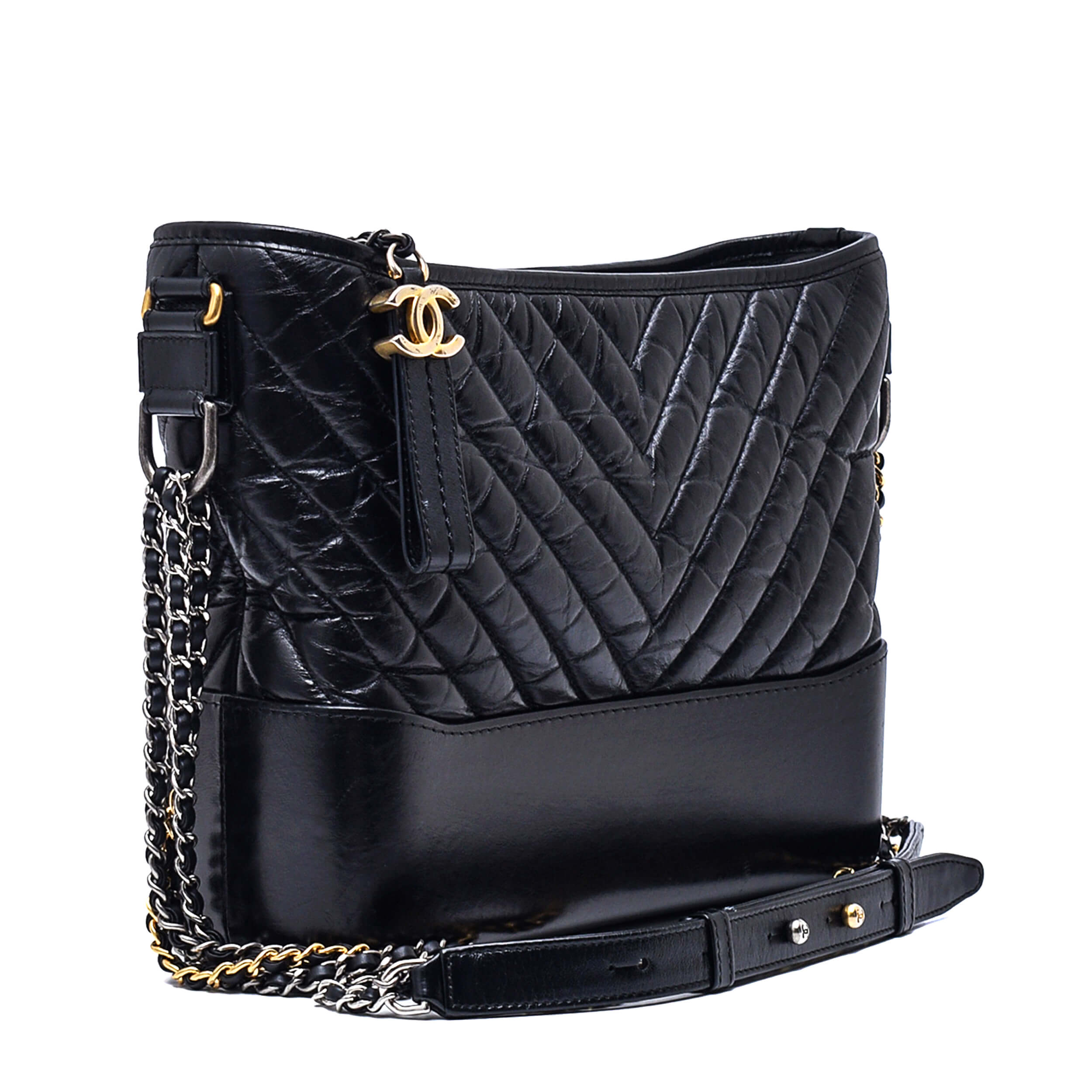 Chanel - Black Quilted Distressed Leather Small Gabrielle Bag